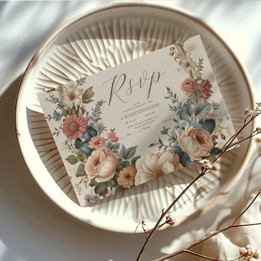 ボタニカルブリスワイルドフラワーアールヌーボー結婚ズ 出欠カード