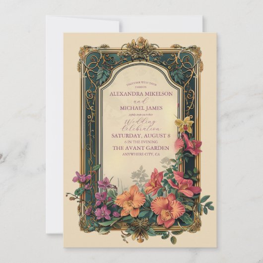 ボタニカルブリスワイルドフラワーアールヌーボー結婚ズ 招待状 (正面)