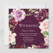 ボタニカルブルゴーニュ赤面ウォーター結婚カラー 招待状 (正面)