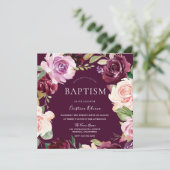 ボタニカルブルゴーニュ赤面ウォーター色ベビーバプテスマ 招待状 (スタンド正面)
