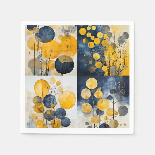 ボタニカルブルーとイエローナプキン スタンダードカクテルナプキン (正面)