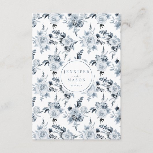 ボタニカルブルーグレー結婚フローラのメニューカード エンクロージャーカード (裏面)