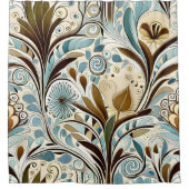 ボタニカルブルースとブラウンズ シャワーカーテン (正面)