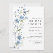 ボタニカルブルーフラワーズウォーターカラーブライダルシャワー 招待状 (正面)