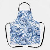 ボタニカルブルーフローラアールヌーボー磁器花 エプロン (正面)