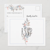 ボタニカルブルーフローラウェディングRSVPポストカード インビテーションポストカード (正面/裏面)