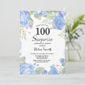 ボタニカルブルーフローラサプライズ100誕生日 招待状 (スタンド正面)