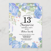 ボタニカルブルーフローラサプライズ13th誕生日 招待状 (正面/裏面)