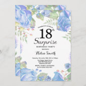 ボタニカルブルーフローラサプライズ18th誕生日 招待状 (正面/裏面)