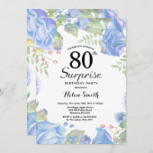 ボタニカルブルーフローラサプライズ80th誕生日 招待状 (正面/裏面)