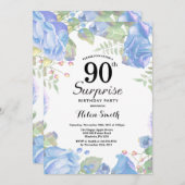 ボタニカルブルーフローラサプライズ90th誕生日 招待状 (正面/裏面)