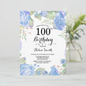 ボタニカルブルーフローラ100誕生日招待状 招待状 (スタンド正面)