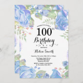 ボタニカルブルーフローラ100誕生日招待状 招待状 (正面/裏面)