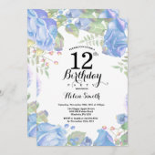 ボタニカルブルーフローラ12番目の誕生日招待状 招待状 (正面/裏面)