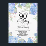 ボタニカルブルーフローラ90th誕生日招待状 招待状<br><div class="desc">ボタニカルブルーフローラ第90誕生日招待状。フローラ·ピンク·ピニーズ·誕生日·招待状·フォー·ウーマン。水彩フローラフラワーピンクエレガントのバラと牡丹の花。大人の誕生日。白の背景白黒：13.15.16.18.21.30.40.50.60.70.80.90.100.任意の年齢さらにカスタマイズするには、「クリックカスタマイズit」ボタンをクリックし、デザインツールを使用してこのテンプレートを変更してください。</div>