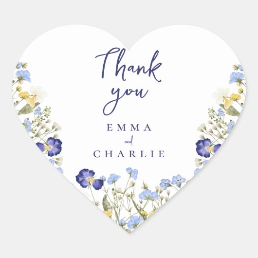 ボタニカルブルーボホワイルドフラワー素朴ズ結婚ズ ハートシール (正面)