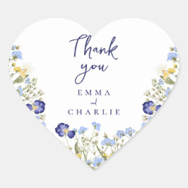 ボタニカルブルーボホワイルドフラワー素朴ズ結婚ズ ハートシール
