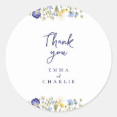 ボタニカルブルーボホワイルドフラワー素朴ズ結婚ズ ラウンドシール (正面)