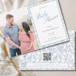 ボタニカルブルーライン描ベビーシャワー招待状 招待状