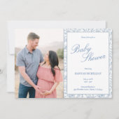 ボタニカルブルーライン描ベビーシャワー招待状 招待状 (正面)