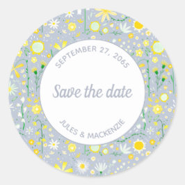 ボタニカルブルーワイルドフラワーフローラ保存日 ラウンドシール