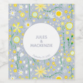 ボタニカルブルーワイルドフラワー結婚フローラ ワインラベル (シングルラベル)