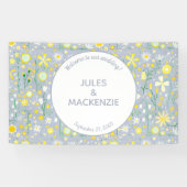 ボタニカルブルーワイルドフラワー結婚フローラ 横断幕 (横)