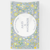 ボタニカルブルーワイルドフラワー結婚フローラ 横断幕 (縦)