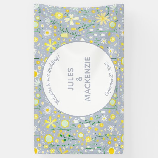 ボタニカルブルーワイルドフラワー結婚フローラ 横断幕 (縦)