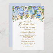 ボタニカルブルー金ゴールドフローラキンセアニェラ 招待状 (正面/裏面)