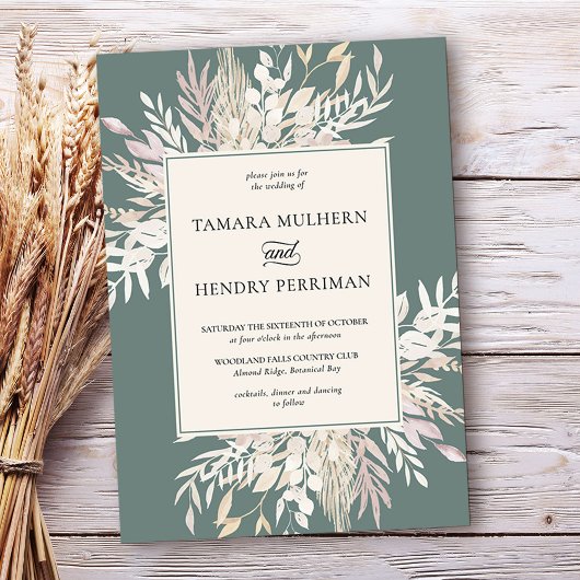 ボタニカルブロージセージグリーン結婚式招待状 招待状