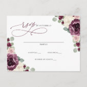 ボタニカルプラムゴールドフローラルウェディングRSVP ポストカード (正面)