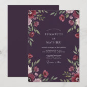ボタニカルプラムマゼンタペタルウェディング 招待状 (正面/裏面)