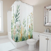 ボタニカルプラントグリーンホワイトデザイン311 シャワーカーテン (インサイチュ)