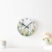 ボタニカルプラントグリーンホワイトデザイン311 ラウンド壁時計 (ホーム)