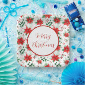 ボタニカルプリントレッドポインセティアス水彩模様 ペーパープレート (パーティー)