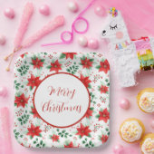 ボタニカルプリントレッドポインセティアス水彩模様 ペーパープレート (パーティー)