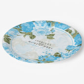 ボタニカルベビーブルーフローラデザイン ペーパープレート (アングル)