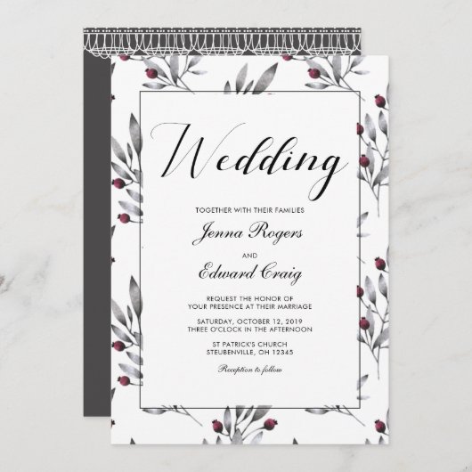 ボタニカルベリーとレース結婚ズ 招待状 (正面/裏面)