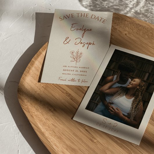 ボタニカルベージュフローラテラコッタフォト結婚ズ セーブザデート