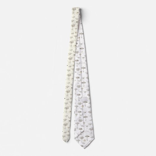 ボタニカルベージュ白い森のキノコのパターン ネクタイ (裏面)