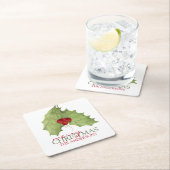 ボタニカルホリデーエレガントメリークリスマス名 スクエアペーパーコースター (インサイチュ)