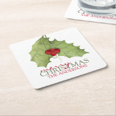 ボタニカルホリデーエレガントメリークリスマス名 スクエアペーパーコースター (アングル)