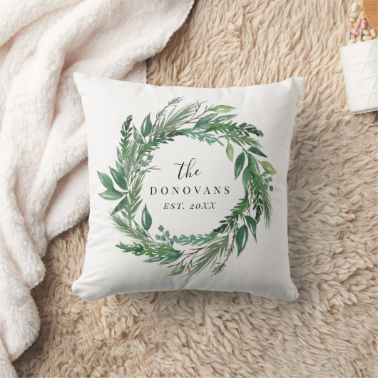 ボタニカルホリデーパインリースとファミリー名 クッション (ブランケット)