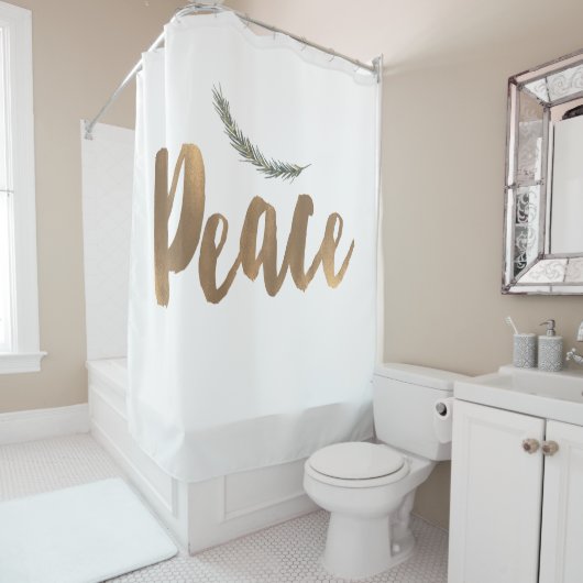 ボタニカルホリデーピースブランチパイン素朴金ゴールド シャワーカーテン (インサイチュ)