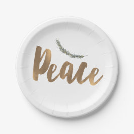 ボタニカルホリデーピースブランチパイン素朴金ゴールド ペーパープレート