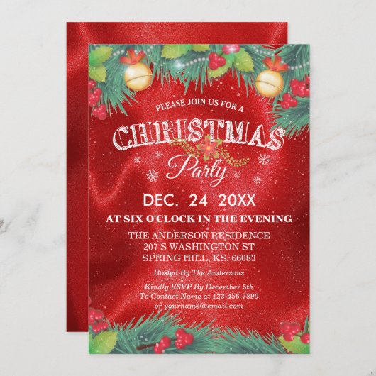 ボタニカルホリデーファミリー懇親会クリスマスパーティー 招待状 (正面/裏面)