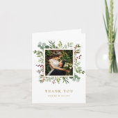 ボタニカルホリデー結婚金ゴールドの感謝の写真 カード (正面)