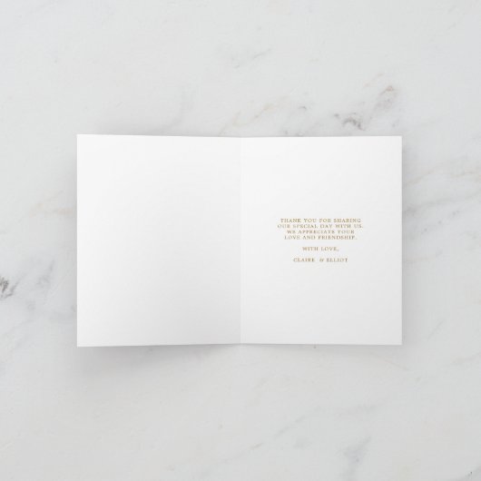 ボタニカルホリデー結婚金ゴールドの感謝の写真 カード (内部)