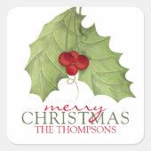 ボタニカルホリーベリー絵を描グリーネリー1写真 スクエアシール (正面)